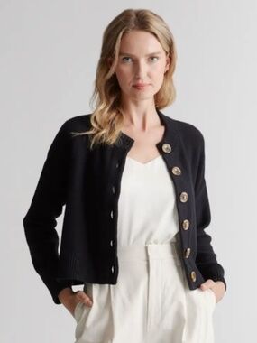 Quince Black 100% Organic Cotton Cropped Cardigan Small